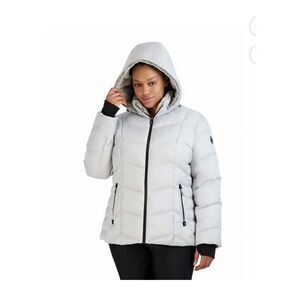Nautica Women's Silver Puffer Coat Faux Fur Hood Winter XL